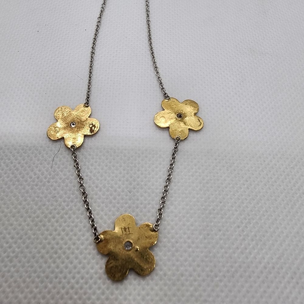Herco 14 Karat Gold, Sterling Silver, & Diamond Flower Choker Necklace - Picture 4 of 7